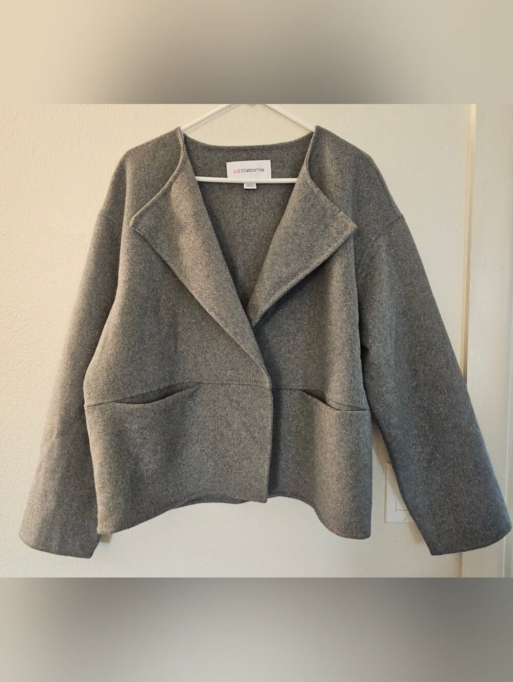 NWT Liz Claiborne Gray Draped Front Jacket – XL